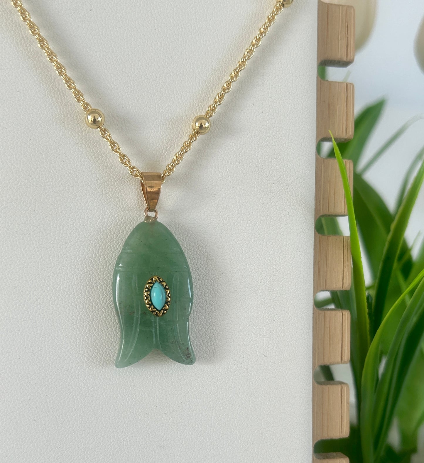 Green Marble Fish Necklace