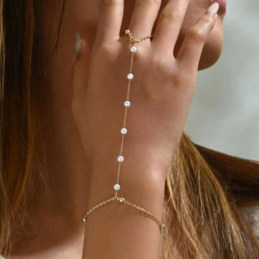 Gold Hand-chain with Pearls