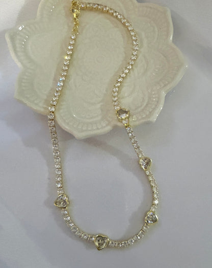 Rhinestone Heart Choker Necklace