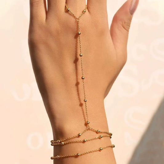 Triple Wrap Gold Bead Hand-Chain