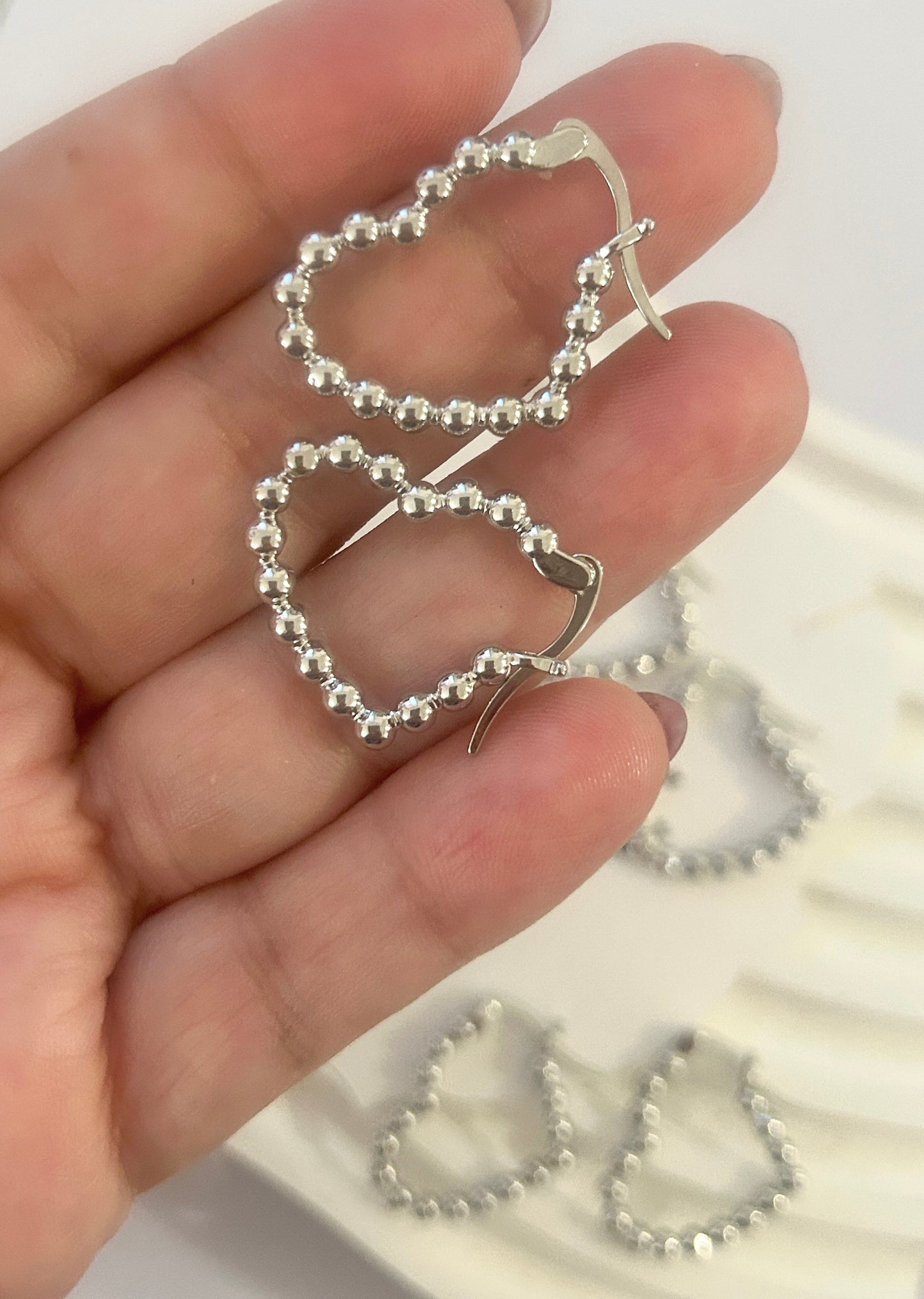 Silver Heart Hoops