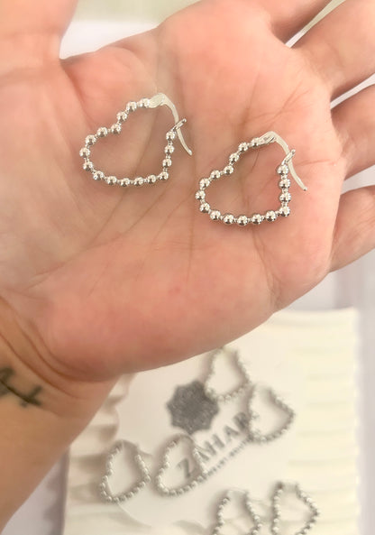 Silver Heart Hoops
